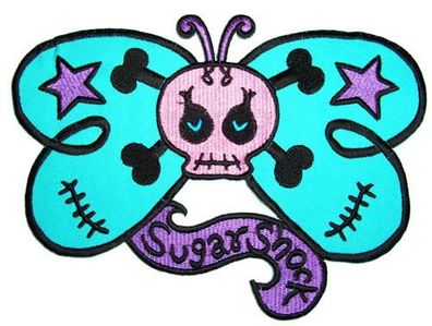 SugarShock girlie Butterfly Skull Totenkopf Rockabilly Patch Aufnäher