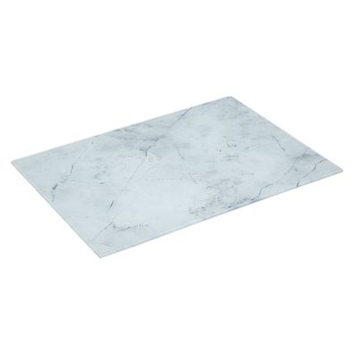 Schneidebrett aus Glas mit Marmor-Muster, weiß, 30 x 40 cm