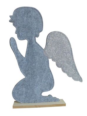 Großer Engel aus Filz grau mit Glitzer Flügel 44x35 cm Weihnachten Aufsteller