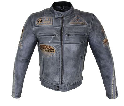 Motorrad & Freizeit Leder Jacke Biker Custom Lamm Leder Jacket Grau Protektoren