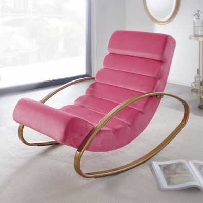 Wohnling Relaxliege Samt Rosé / Gold 150kg Relaxsessel Lounge Liege Schwingliege