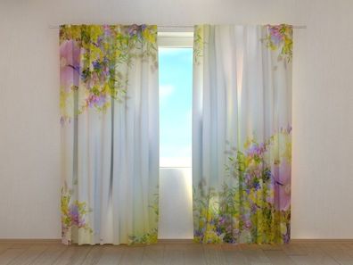 Fotogardine Blumenfeld, Fotovorhang mit Motiv, Fotodruck, Gardine auf Maß