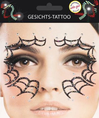 Gesichts Tattoo Halloween Spinnennetz Spinne Glitzer schwarz Karneval Fasching