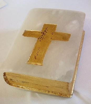 Taufe Hochzeit Kommunion Buch mit Kreuz Speckstein Goldschnitt