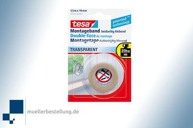 TESA Powerbond® 55743 Montageband transparent, 19 mm, 1,5 m