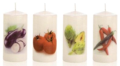 Kerze Fotodruck lackiert Auberginen Tomaten Artischocken Chillischoten