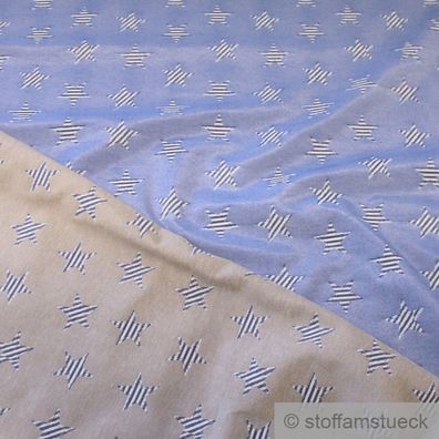 Stoff Polyester Baumwolle Doppelgewebe beige blau Stern gestreift blickdicht