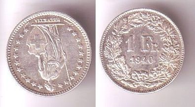 1 Franken Silber Münze Schweiz 1940