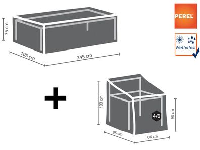 Schutzhüllen Set: 1x Hülle für Tisch max. 240cm + 1x Hülle für 4-6 Stapelsessel