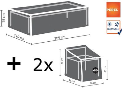 Gartenmöbel Set: 1x Hülle für Tisch max. 280cm + 2x Hülle für 4-6 Stapelsessel