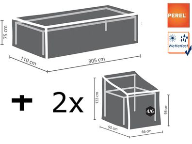 Gartenmöbel XXL Set: 1x Hülle für Tisch bis 300cm + 2x Hülle für 4-6 Sessel