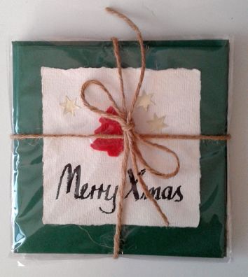 4 Weihnachtskarten mit Umschlag MERRY XMAS quadratisch Handarbeit