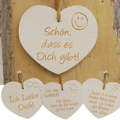 Deko Hänger Holz Herz mit Spruch Liebe Mama Freunde Freundin Lachen Optimist NEU