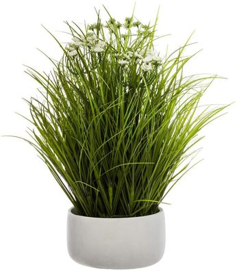 Kunstblume, Grass, 40 cm, weißer Topf