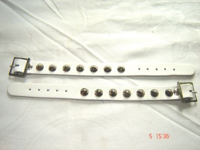 echt Leder 2 Stück Armband weiß mit Nieten 20cm Vintage Z p