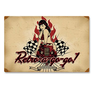 retro-a-gogo pin up hot Race Car Blechschild rockabilly Metallschild 44,5 cm