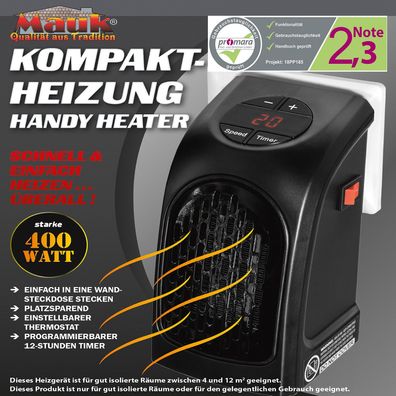 MAUK Handy Smartphone Heater 400W 220-240V Mini Heizung Heizstrahler Heizgebläse