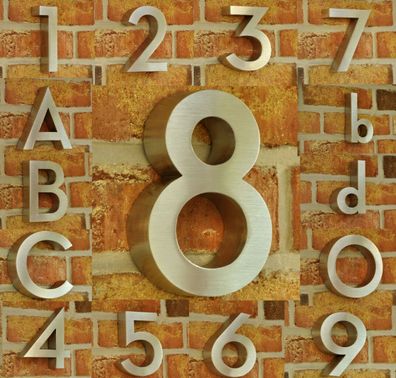 3D Hausnummer Edelstahl Style Zimmernummer Zahl Haus Ziffer gebürstet 15 cm