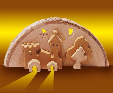 Holzschmuck Advent Weihnachten 3D Schloß mit Teelicht Holz Dekoration NEU