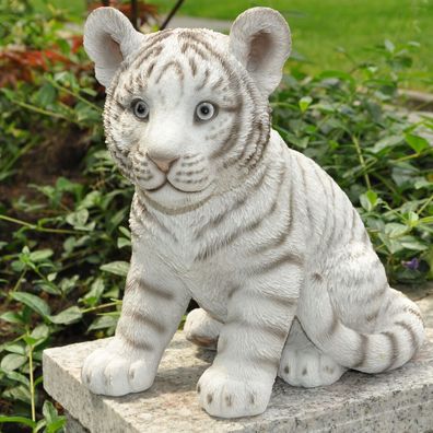 Gartenfigur Dekofigur Skulptur weißer Tiger Löwe Tier Deko Figur frostfest 24 cm