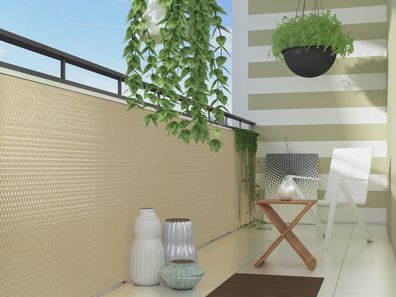 Polyrattan PVC Sichtschutzmatte 300x100 Balkon Zaun Sichtschutz Windschutz beige