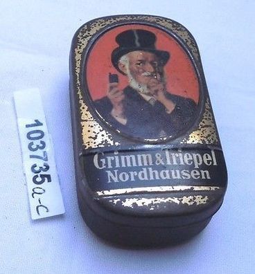 alte kleine Blechdose Kautabak Grimm & Triepel Nordhausen um 1930