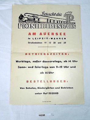 DDR DIN A4 Reklame Blatt besucht die Pioniereisenbahn am Auensee in Leipzig 1965