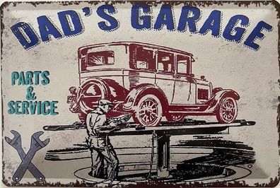 Blechschild 30 X 20 cm Dad`s Garage