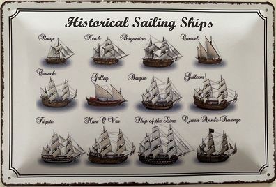 Blechschild 30 X 20 cm Historial Sailing Ships