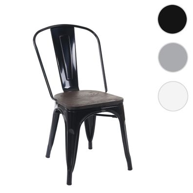 Stuhl HWC-A73 inkl. Holz-Sitzfläche, Bistrostuhl Stapelstuhl, Metall Industriedesign
