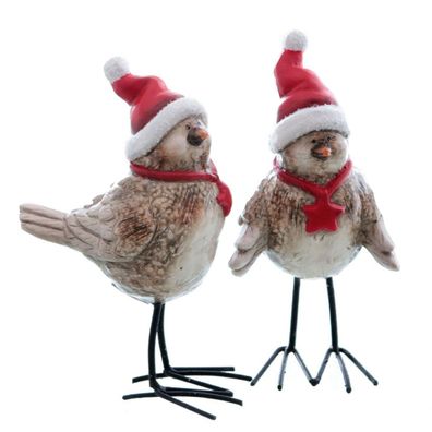 2er Set lustige Winter Vögel 18cm mit Weihnachtsmütze Dekofigur Zierfigur Figur