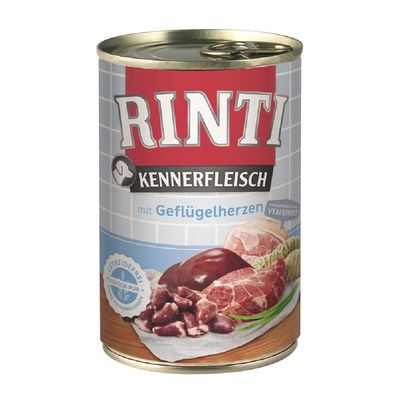 RINTI - Kennerfleisch ¦ Geflügelherzen - 24 x 400g ¦ nasses Hundefutter in Dosen