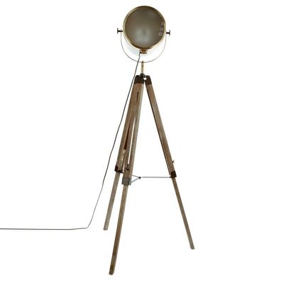 Stehlampe mit Projektor aus Metall und gebürstetem Holz, Schwarz