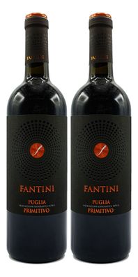 Farnese Fantini Puglia Primitivo 2er Set Rotwein aus Italien 2x 0,75L (14% Vol)