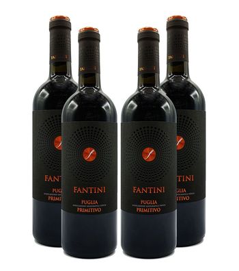 Farnese Fantini Puglia Primitivo 4er Set Rotwein aus Italien 4x 0,75L (14% Vol)