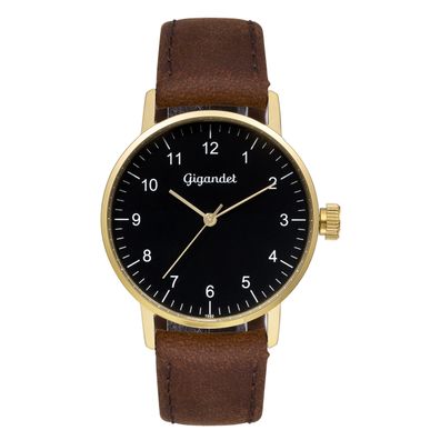 Uhr Damenuhr Quarzuhr Gigandet Minimalism G27-002 Schwarz Gold Braun Lederband