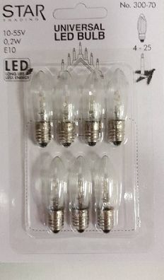 Universal LED Glühbirne E10 7er klares Glas 10-55V 0,2W 300-70