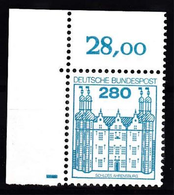 1982 Bund B & S, MiNr. 1142 Eckrand oben links, Plattenzeichen Strich, postfrisch