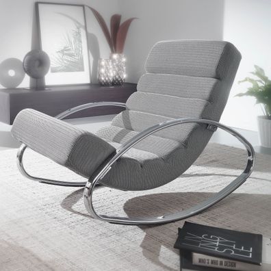 FineBuy Relaxliege Grau / Silber 110kg Relaxsessel Lounge Liege Schwingliege