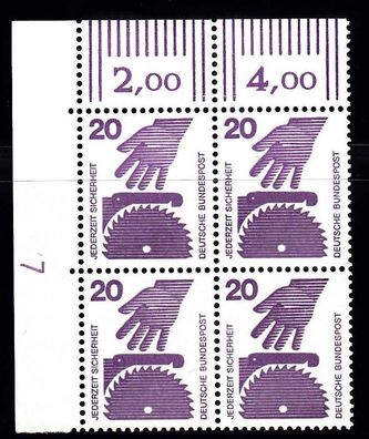 1971 Bund UV MiNr. 696 A Eckrand-VB oben links, DZ 7, postfrisch