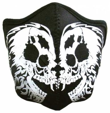 Motorrad Neopren Maske Doppel Skull, Biker Mask double Skull, Mund - Nasenschutz