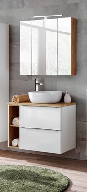 Badmöbel Set 4-tlg Badezimmerset Perugia Weiss HGL ohne Waschbecken