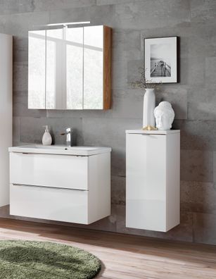 Badmöbel Set 4-tlg Badezimmerset Perugia Weiss inkl. Waschbecken 80cm