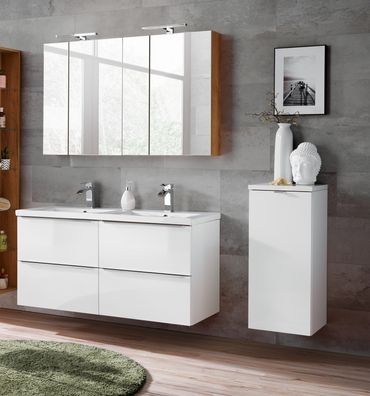 Badmöbel Set 6-tlg Badezimmerset Perugia Weiß HGL inkl. Waschbecken