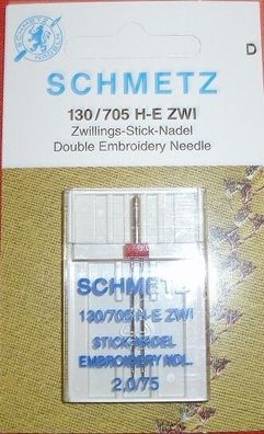 Schmetz-Zwillingsnadelsticknadel 130/705 H-E 2.0/75
