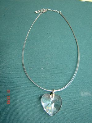 Halskette funkelnde Glas Kristall Herz Stahlseil Dirndlkette Z p
