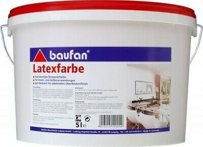 Baufan Latexfarbe 5 l weiß Dispersionsfarbe Innen-Wandfarbe Innenfarbe