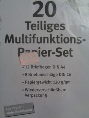 Multifunktions-Papier-Set Briefpapier 12 Briefbogen Din A4 8 Umschläge Din C6 120 gr/