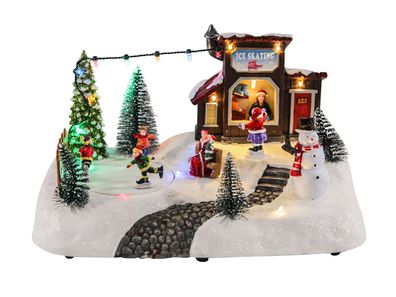 Eisbahn mit fahrenden Figuren - THE SKI SCHOOL - beleuchtet - LED Weihnachts Deko