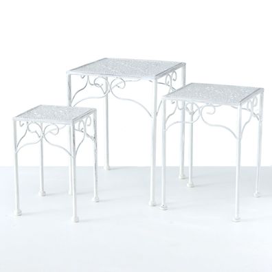 Pflanzenhocker aus Metall im 3er Set - Farbe: weiß - Blumen Hocker Beistell Tisch